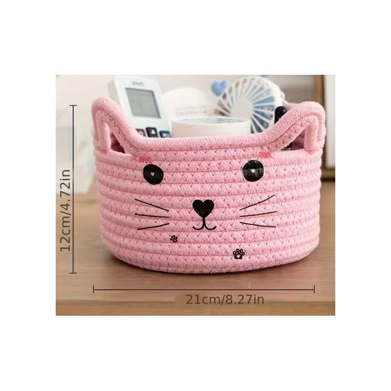Cat-Shaped Cotton Rope Storage Basket for Pet Toy Organization –