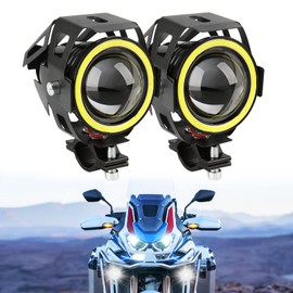 DREAMIZER Motorcycle Front Headlight, Motorcycle Headlight DRL with Angel Eyes Light, 12 V 24 V Motorcycle Fog Light Compatible with R1200GS 1200XRT Touring ATV UTV Off Road Buggy Sand Track