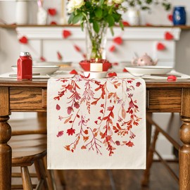 Artoid Mode Floral Leaves Valentine's Day Table Runner, Wild Flowers Seasonal Kitchen Dining Table Decoration for Home Party Decor 13x60 Inch