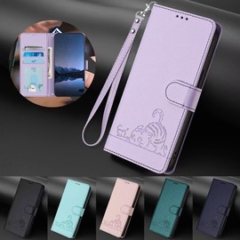 SEAHAI Case for Oukitel C58 Pro/Oukitel C58, Cute Cat Pattern Premium PU Leather Wallet Shockproof Flip Cover with Kickstand/Credit Card Slots/RFID Blocking/Magnetic Close, Purple