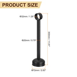 sourcing map 2 Set Ceiling Mount Curtain Rod Bracket, Fit 32mm/1.26" Pipe Length 300mm/11.81" Stainless Steel Curtain Rod Hooks Hangers for Walls Wardrobe Pipe Curtain Pipe, Black