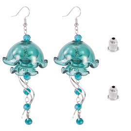 Jellyfish Dangle Earrings for Women, Beadthoven Summer Boho Mermaid Drop Tassel Glass Bead Earrings Statement Cute Beach Ocean Sea Animals Summer Jewelry Gifts - Teal