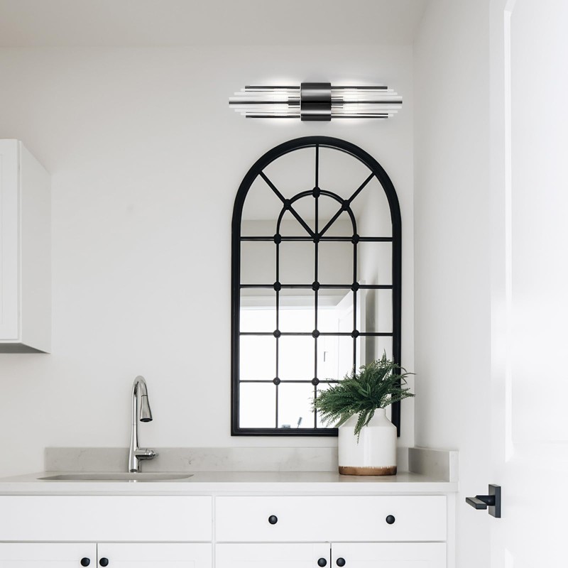 Ondersley Modern Wall Sconce Titanium Black Metal with Clear Class