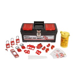 BRADY Electrical Lockout Tagout Kit - Hasps, Clamp on, Universal Multipole Circuit Breaker Lockouts, Loto Tags, Plug, Cable Lockout, 3 Red Keyed Different Safety Padlocks (1 Key Per Lock) - 153670