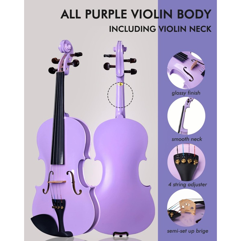 Aileen Violin 4/4 Full Size for Adults Beginners, Purple Fiddle