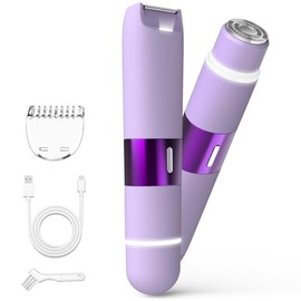 Bikini Trimmer for Women, Dual Head Electric Razors, Pubic Hair Trimmer with IPX7 Waterproof & Easy Cleaning, Rechargeable Painless Silk Glide Pro Shaver for Underarm Leg Arm Body Face, Grape