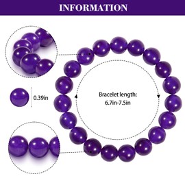 Natural Stretch Jade Bracelet for Women Men 10MM Bead 6.7 Inch to 7.5 inch Healing Crystal Energy Gemstone Bracelet for Women Men Gift (purple)