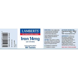 Lamberts Iron 14mg (as Citrate) Tablets (100). BBE 01/2027