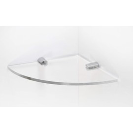 BSM Marketing Wall Mounted Floating Acrylic Corner Shelf with Chrome Supports available in Clear, Black and White (Clear, 200mm x 200mm)