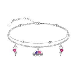 CHIC & ARTSY Anklets 925 Sterling Silver Cute Car Anklet Bracelet Adjustable Double Layer Chain with Delicate Charm Lightweight Comfortable Foot Chain for Women