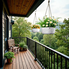 Asnext 10.7 Inch Hanging Planter for Outdoor Indoor Plants，2 Pack Hanging Flower Pots with Drain Holes for Garden Home Decor Use (Marble)