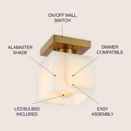 JONATHAN Y JYL1202A Alessia 5" 1-Light Modern Contemporary Alabaster/Iron Cube LED Semi Flush Mount, White Marbling/Brass Gold for Hallway, Bedroom, Bathroom and Closet