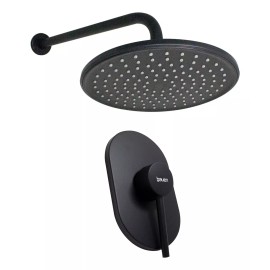 Bauen Kit Regadera Redonda 20cm Monomando Y Brazo 50cm Negro Mate