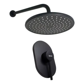 Bauen Kit Regadera Redonda 20cm Monomando Y Brazo 50cm Negro Mate