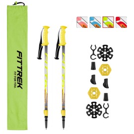 FitTrek Hiking Poles for Kids - Ultralight Nordic Walking Sticks - Telescopic Child Trekking Poles Collapsible 2 Pack Yellow