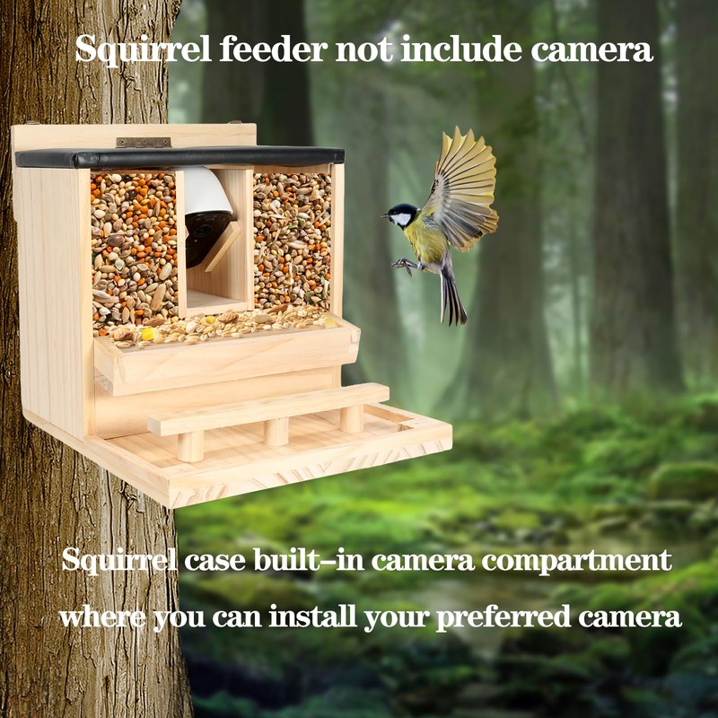 Intoo Lifes Squirrel Feeder Case for Outside, Durable Wooden Squirrel
