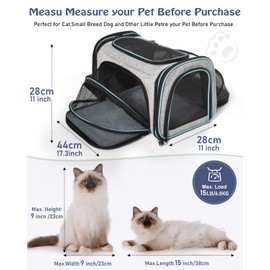 Siivton Cat Carrier,4 Sided Expandable Pet Carrier for Travel,Collapsible Soft-Sided Carriers with Removable Fleece Pad and Shoulder Straps,Airline Approved(17.5"x 11"x 11")