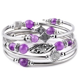Gleamart Amethyst Beaded Wrap Bracelet Layered Bohemian Bracelet Natural Stone Chakra Bangle for Women