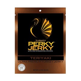 Perky Jerky Tasty Teriyaki Turkey Jerky, 2.2oz bag - Low Sodium - 10g Protein per Serving - Low Fat - 100% U.S. Sourced - Tender Texture