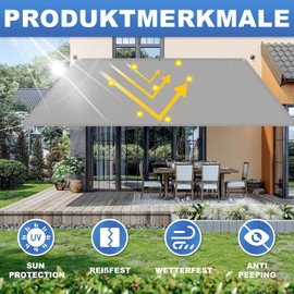 Awning, Waterproof, Rectangle, Premium Polyester, Many Lengths and Widths to Choose From with Eyelets and Rope, Sun Protection 95% UV Protection, Wind Protection, Tear-Resistant, Weatherproof, 1 x 1 m