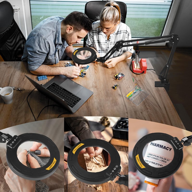 Magnifying Glass with Light 12X Magnifier Desk Lamp Close Work
