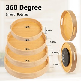 12in Bamboo Lazy Susan Pantry Organizer and Storage for Countertop and Spice Organization for Cabinet Round Rotating Serving Tray Turntable Seasoning Organizer for Kitchen Table Top