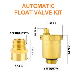 GASHER 4Pcs Brass 1/2"G Male Automatic Float Valve Kit with 1/2"G Female x 1/2"NPT Male Adapter