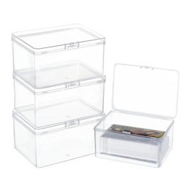 nbeads Pack of 4 Mini Plastic Storage Containers, 10 x 6.6 x 3.85 cm Plastic Card Holder Rectangular Box with Lid Beads Storage Boxes for Small Items Crafts Jewellery Storage
