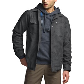 CQR Men's Flannel Lined Shirt Jackets, Long Sleeved Rugged Plaid Cotton Brushed Suede Shirt Jacket, Stealth Night Sky, Large