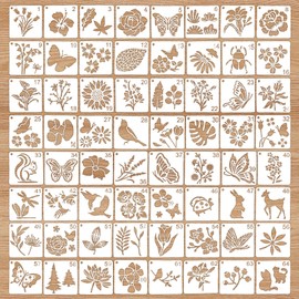 wadafen 64 Pcs Stencil Template for Painting,Flower Stencils for Painting,Butterfly Flower Bird Drawing Template,Reusable Openwork Stencil,for Scrapbooking DIY Home Decor(3 x 3 Inch)