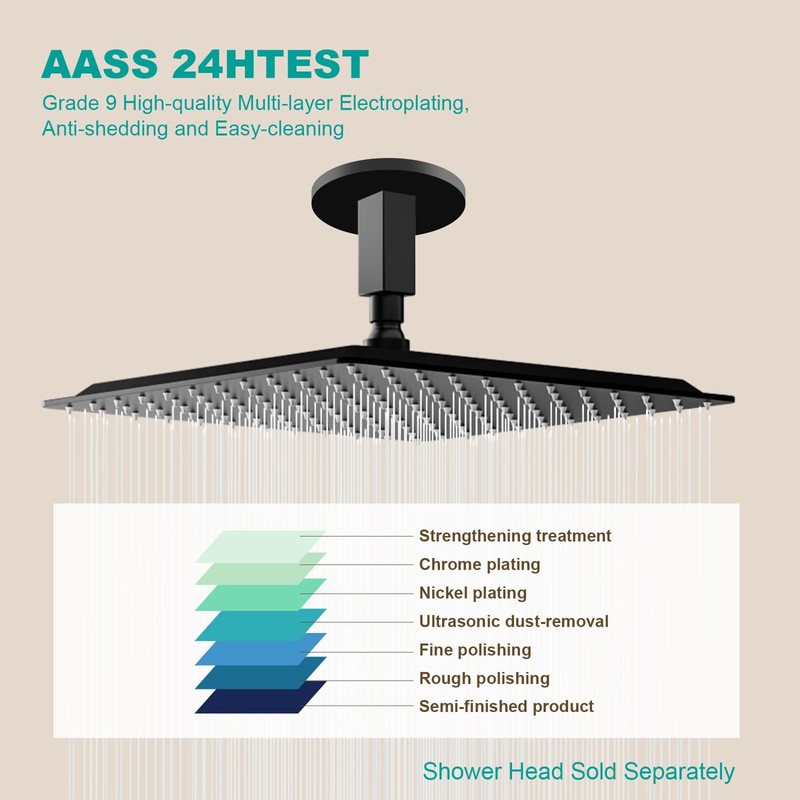 AULEEND Square Shower head, High Flow Stainless Steel Square Rainfall