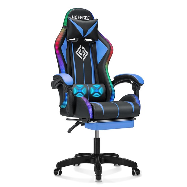 Gaming Chair Massage with LED Lights and Ergonomic Computer Gaming