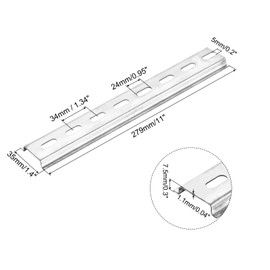 MECCANIXITY DIN Rail Slotted Aluminum Mounting Guide 11 Inch x 1.4 Inch x 0.3 Inch for Equipment Installation Pack of 5 Pcs, Silver Tone