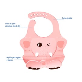 Babero para Bebé, Babero para Niños con Contenedor de Migajas, Babero en Silicona Ajustable Libre de BPA (Rosa)
