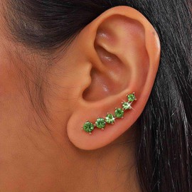 Allereya Vintage Crystal Ear Climber Earrings Green Crystal Earrings Gold Emerald Earrings Emerald Gemstone Earrings Cz Crawler Earrings Jewelry for Women