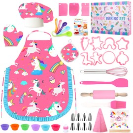MUOIVG Chef Set Cooking and Baking Set for Children, Baking Set, Kitchen Toy Set, Role Play with Aprons, Chef's Hats, Oven Gloves, Unicorn Pattern, Children's Cook, Children's Kitchen Gift Children