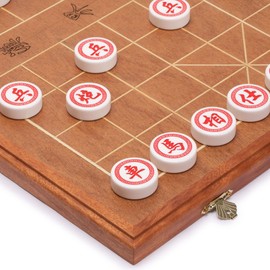 Yellow Mountain Imports Chinese Chess (Xiangqi) Set with Folding Rosewood Veneer Board (16.3-inch) and Acrylic Playing Pieces