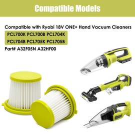 ANBOO Replacement Filters for Ryobi 18V ONE+ Hand Vacuum Cleaners PCL700 PCL704 PCL705, Replace Part # A32F05N A32HF00, Also Compatible with Hoover BH57400V Vacuums (6 Pack)