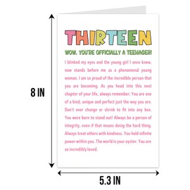 Qiliji Sweet 13th Birthday for Daughter Granddaughter Niece, Thirteen Years Old Birthday Poem Card for Girl, 13th Birthday Card for Her, You're Officially A Teenager Card