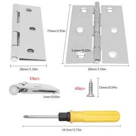 YSDMY 10pcs Timber Door Hinges (3Inch), 75mm Stainless Steel Folding Butt Hinges with 60 pcs Screws, Bonus with Screwdriver, Fire Door Hinges for Internal & External Doors