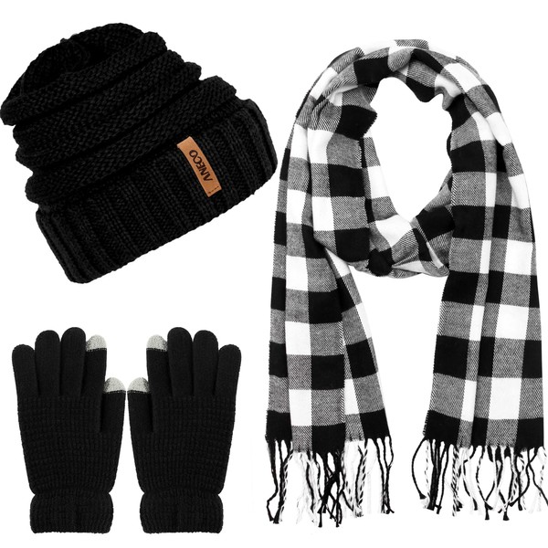 Aneco Winter Warm Knitted Scarf Beanie Hat and Gloves Set Men & Women's Soft Stretch Hat Scarf…