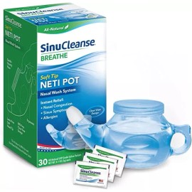 SinuCleanse 1 Soft Tip Neti Pot For Nasal Congestion with Saline Packet 30 Count