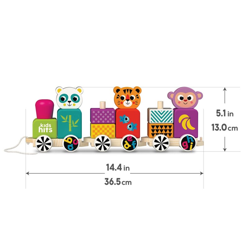 Kids Hits Wooden Train – Happy Friends 15-Piece ABC Animal