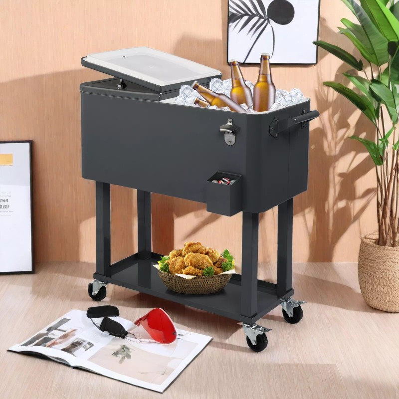 Jutoop 80QT Insulated Trolley - Dark Gray Plastic Rectangular Rolling