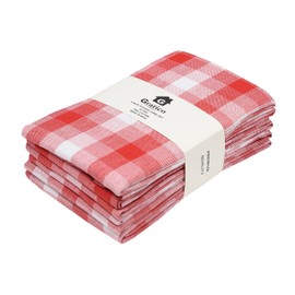 Gratico Kitchen Towels, Pack of 6 Premium Quality, 100% Cotton Dish Towels, Mitered Corners, Ultra Soft (20"x30"), Highly Absorbent Bar Towels & Tea Towels, Red/White