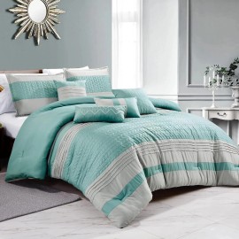 Not Available 7 Piece Green Blue Grey Geometric Soft Bedding Comforter Set