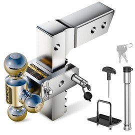 Aluminum Adjustable Trailer Hitch, fits 2 inch Receiver,Flexible 8'' Lift Adjustment, 12500 LBS GTW, rustproof and Noise Reduction Design（1-7/8 & 2 & 2-5/16）, Suitable for Trucks, RVs and Trailers