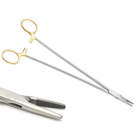 VISION TEK MED 10 Inch TC Mayo Hegar Needle Holder Driver with Tungsten Carbide Inserts and Gold Rings Premium Grade Instrument
