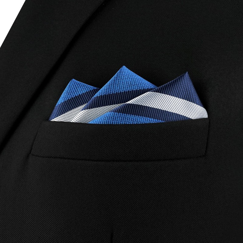 S&W SHLAX&WING Mens Pocket Square Stripes Blue Navy Royal Striped