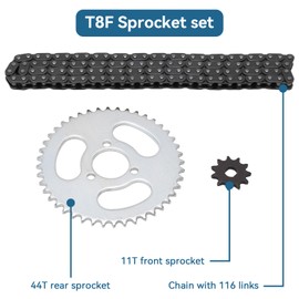 HERCHR Front and Rear Sprocket Chain, T8F Sprocket Replacement Kit, High Performance Gear Chain Set for Modified Karts, ATVs and Mini Motorcycles